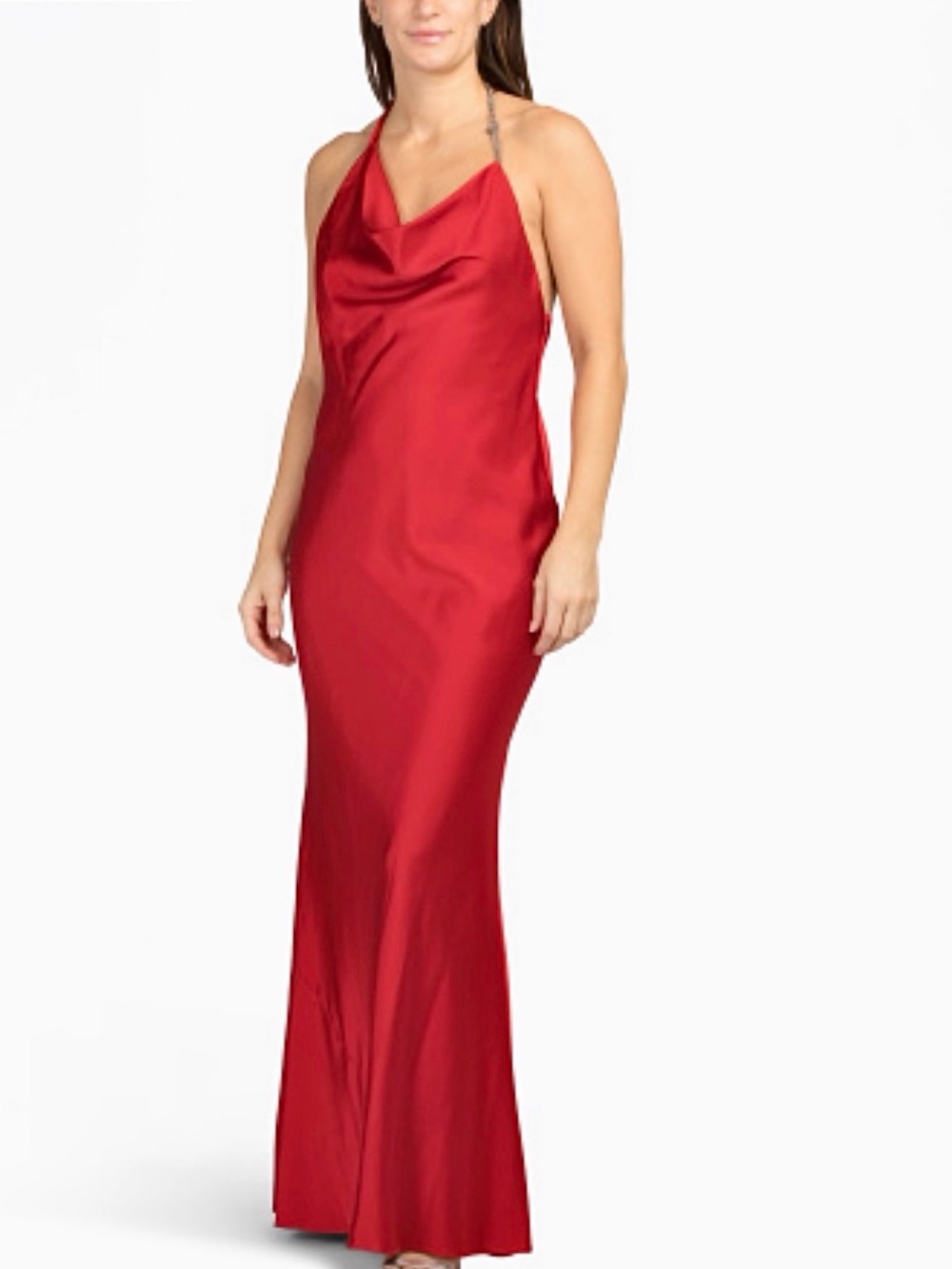 Backless Red Satin Halter Evening Dress